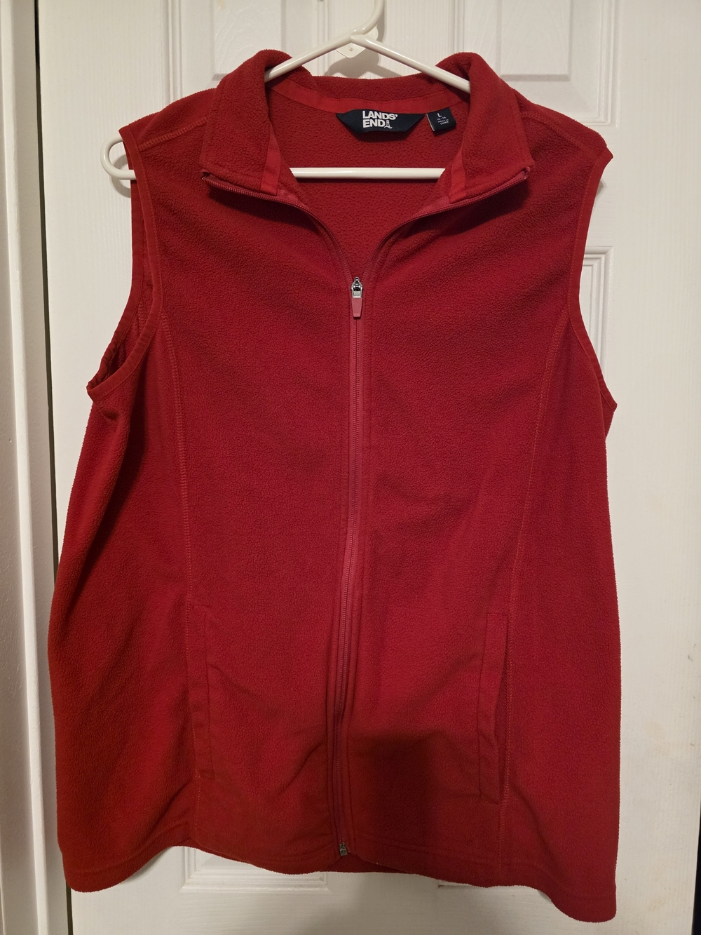 Lands' End Red Sleeveless Full-Zip Fleece Vest